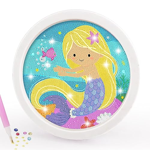 CAYUDEN 5D Diamond Painting Kits Meerjungfrau Diamant Malerei Sets für Kinder mit Hölzernem Rahmen 17cm Voller Bohrer Diamanten Kunst und Handwerk für Kinder von 6-8-10-12 Jahren Diamond Art Craft von CAYUDEN