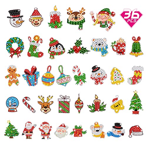 CAYUDEN Diamond Painting Aufkleber, 36pcs 5D Weihnachten Diamant Painting Bilder Kinder DIY Diamond Painting Kinder Weihnachten Diamant Malerei Aufkleber Kit für Mitgebsel Christmas Gastgeschenk von CAYUDEN