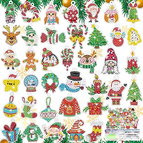 CAYUDEN Diamond Painting Weihnachtsan Hänger, 38 pcs 5D Weihnachten Diamant Painting Bilder Kinder DIY Diamond Painting Kit Weihnachten Diamant Malerei Aufkleber Kit für Mitgebsel Christmas Pendant von CAYUDEN