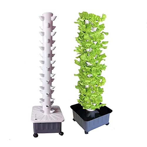 CAZARU Hydroponik-Turm, 15 Etagen 45 Löcher Aquaponik-Wachssystem, erdloser Anbau, Garten-Aeroponik-Wachstumsset für Kräuter, Obst und Gemüse mit Hydratisierungspumpe, Adapter, Netztöpfen von CAZARU