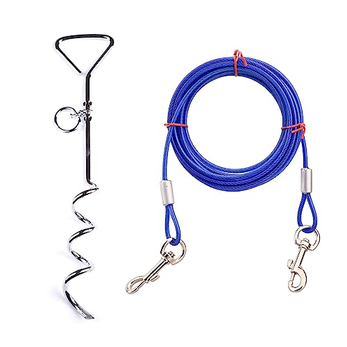 Hundepfahl-Kabel-Set, 24 cm, 16 m, 10 m, Stahldraht für kleine bis große Hunde, Outdoor, Hof, Strand, Camping von CAZSTYK