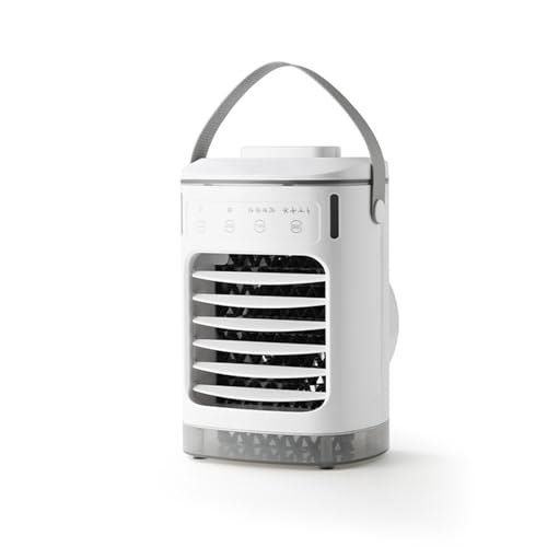 Tragbare Klimaanlage, Luftkühlung, Ventilator, Klimaanlage mit LED-Licht, kleiner Conditioner mit 4 Geschwindigkeiten, 8h Timer für Schlafzimmer, USB-Schreibtischventilator mit LED-Nachtlicht von CAZSTYK