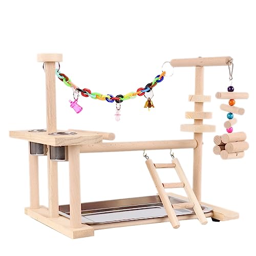Vogelschaukel Papageien Käfig Spielzeug Holzschaukel mit Tablett Fütterungstassen Training für kleine Vögel Papageien Vogel Holzplattform Ständer Kletterleiter Vogelschaukel Papageien Käfig Spielzeug Holzschaukel mit Tablett Fütterungstassen Training für kleine Vögel Papageien Vogel Holzplattform Ständer Kletterleiter von CAZSTYK