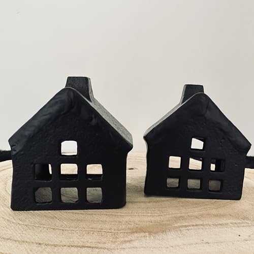 2er Set Dekohäuser Dekohaus Aluminium Teelicht Dekoobjekt Teelichthalter Windlicht Teelichthäuser 8x5,5x8,5cm (Schwarz) von CB Home & Style
