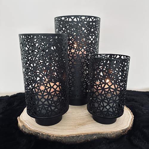 3er Set Windlicht mit Sternen Windlichtset Eisen Kerzenständer Kerzenhalter Teelicht schwarz von CB Home & Style