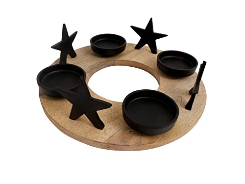 CB Home Adventskranz-Kerzenhalter, Holz, schwarzes Metall, 30 cm, Weihnachtsadent-Kerzen, natürlicher Halter von CB Home & Style