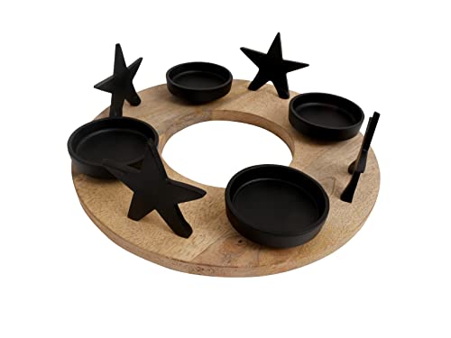 Adventskranz Kerzenhalter Holz Schwarz Metall 30cm Weihnachten Advent Kerzen Natur Halter Modern Design von CB Home & Style