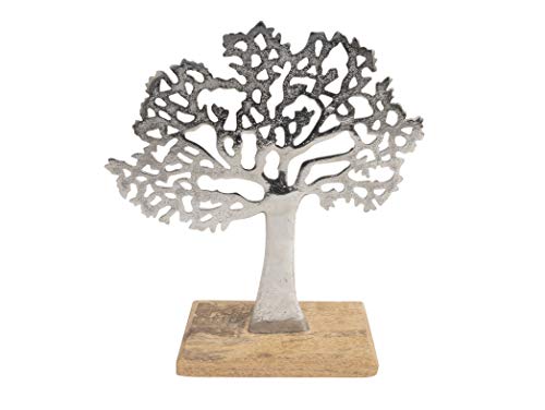 CB Home & Style Dekobaum Baum Silber Aluminium auf Holzfuß Lebensbaum Mango Holz Metall (30 x 33 cm) von CB Home & Style