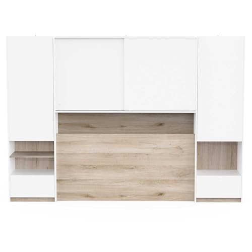CBA Bettbrücke Waylon - 288x45x203cm - 4 Türen und 2 Schubladen - weiß/Eiche Dekor von CBA