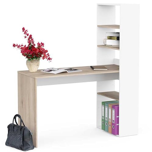 CBA Schreibtisch Azizam - 123x53x145cm - mit Bücherregal - weiß/Eiche Dekor von CBA