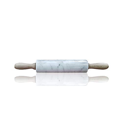 CBAM Nudelholz aus weißem Marmor Carrara Figur mit Griffen aus Holz Marble Rolling Pin mit Wooden Handles von CBAM