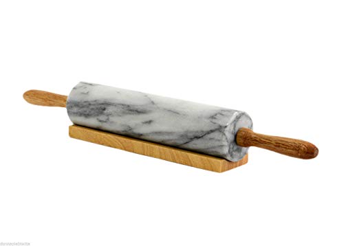 Cbam Teigroller aus weißem Marmor, mit Holzbasis, Horwood Rolling Pin & Stand von CBAM