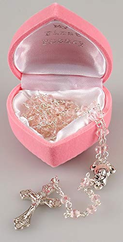 My 1st rosenkranz kinder mädchen pink glas klein Rosenkranz + box fab Kommunion geschenk von CBC