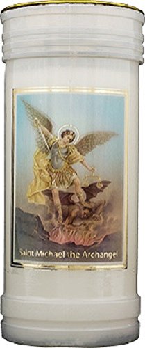 St.Michael-Kerze, 72 Stunden Brenndauer, katholisches Gebets-Motiv, 15 cm, weiß von CBC