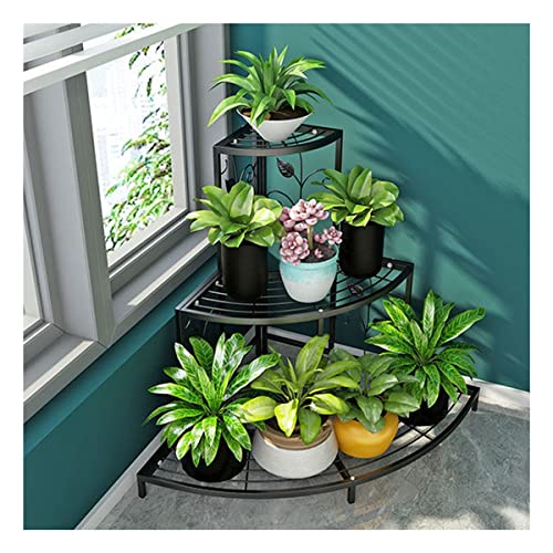 Pflanzenständer Blumenständer Metall for drinnen und draußen, Blumenregal Pflanzenregal for Wohnzimmer, Balkon, Garten, Arbeitszimmer, 3-stufige (Color : Schwarz, Size : M) von CBDHB