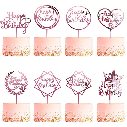 CBGGQ 8 Pcs Rosé gold Happy Birthday Cake Topper Set, Acryl Glitter Cupcake Topper für Geburtstagspartys Dekoration, Tortenstecker für Geburtstagsdeko für Mädchen, Kinder, Hochzeit, Mutter (Rosé gold) von CBGGQ