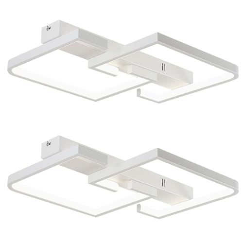 CBJKTX 2ER Deckenlampe LED Deckenleuchte Wohnzimmer 35W Dimmbar Wohnzimmerlampe Modern mit Fernbedienung Weiß Schlafzimmerlampe aus Metall Quadratisch Design Lampe für Schlafzimmer Küche flur von CBJKTX