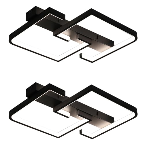 CBJKTX 2ER Deckenlampe LED Deckenleuchte Wohnzimmer Dimmbar mit Fernbedienung 45W 60CM Schwarz Wohnzimmerlampe aus Metall Modern Design Schlafzimmerlampe für Schlafzimmer Esszimmer Küchen von CBJKTX