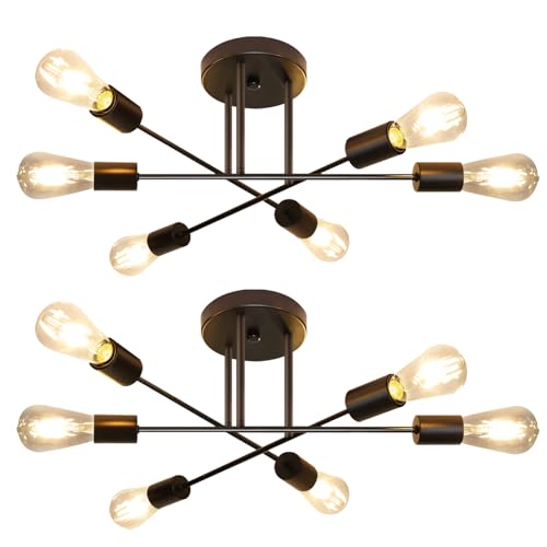 CBJKTX 2ER Deckenlampe Vintage Deckenleuchte Retro 6 Flammig Wohnzimmerlampe Industrie E27 Kronleuchter Schwarz Schlafzimmerlampe Industriellampe Esstischlampe Rustikal Stil (ohne Leuchtmittel) von CBJKTX