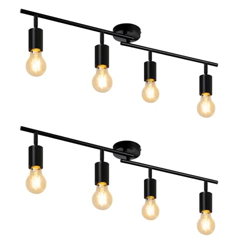 CBJKTX 2ER Deckenleuchte Schwarz Deckenstrahler 4 Flammig - E27 Flur Deckenspot Vintage Deckenlampe Schwenkbar 350° Spots Industrial küchenlampe für Küche Wohnzimmer Schlafzimmer (ohne Leuchtmittel) von CBJKTX