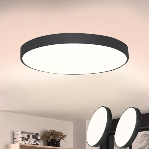 CBJKTX 2ER LED Deckenleuchte Schwarz Deckenlampe - 17W Badezimmerlampe Flach IP44 Wasserdicht Wohnzimmerlampe Rund Modern Flurlampe für Küche Wohnzimmer Bad Schlafzimmer Flur Balkon Büro Eingang von CBJKTX