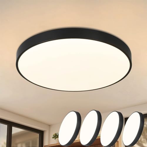 CBJKTX 4ER LED Deckenleuchte Schwarz Deckenlampe - 17W Badlampe Flach IP44 Wasserdicht Küchelampe 1360LM Rund Modern Wohnzimmerlampe für Küche Wohnzimmer Schlafzimmer Flur Balkon Bad Keller Balkon von CBJKTX