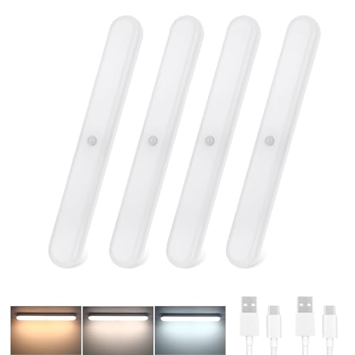 CBJKTX 4x Unterbauleuchte Küche LED Schrankbeleuchtung mit Bewegungssensor - Küchenlampe USB Aufladbar Akku Nachtlicht Kabellos Schranklicht 24CM Magnet Innen Unterschrank Beleuchtung CBJKTX 4x Unterbauleuchte Küche LED Schrankbeleuchtung mit Bewegungssensor - Küchenlampe USB Aufladbar Akku Nachtlicht Kabellos Schranklicht 24CM Magnet Innen Unterschrank Beleuchtung von CBJKTX