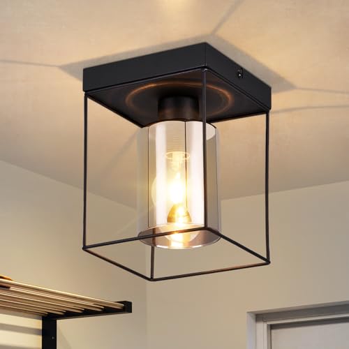 CBJKTX Deckenlampe Flur Deckenleuchte Glas - 1 Flammig E27 Vintage Flurlampe mit Schwarz Metall Decke Industrial Style Retro Schlafzimmerlampe für Küche Schlafzimmer Büro (ohne Leuchtmittel) von CBJKTX