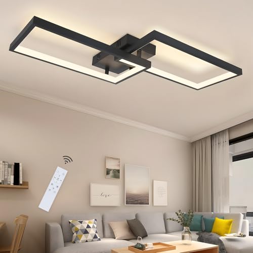 CBJKTX Deckenlampe Wohnzimmer Deckenleuchte Modern - Schwarz Schlafzimmerlampe LED Dimmbar mit Fernbedienung Lang Küchenlampe 40W Wohnzimmerlampe aus Metall für Schlafzimmer küche Flur Arbeitszimmer von CBJKTX