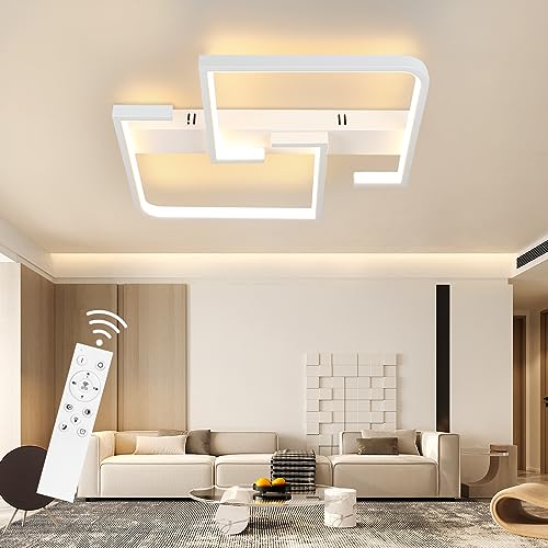 CBJKTX Deckenlampe LED Deckenleuchte Wohnzimmer Dimmbar mit Fernbedienung 45W 60CM Weiß Wohnzimmerlampe aus Metall Modern Design Schlafzimmerlampe für Schlafzimmer Esszimmer Küchen Arbeitszimmer von CBJKTX
