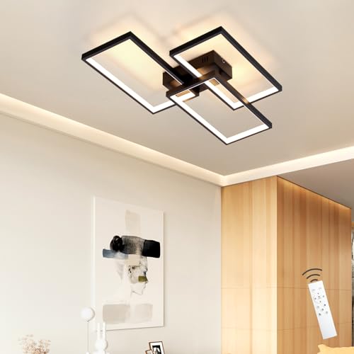 CBJKTX Deckenlampe LED Deckenleuchte Wohnzimmer Schwarze Dimmbar mit Fernbedienung Wohnzimmerlampe 63W aus Metall Modern-Design Schlafzimmerlampe für Schlafzimmer Esszimmer Arbeitszimmer Flur Büro von CBJKTX