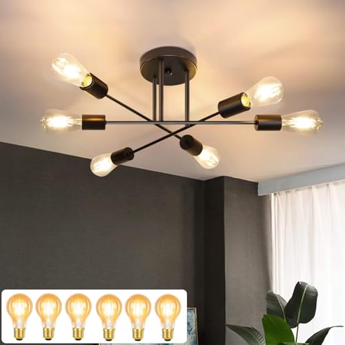 CBJKTX Deckenlampe Vintage Deckenleuchte Retro - 6 Flammig Wohnzimmerlampe Industrie E27 Schwarz Schlafzimmerlampe Esstischlampe mit 6 Lichtquellen für küche Flur Wohnzimmer CBJKTX Deckenlampe Vintage Deckenleuchte Retro - 6 Flammig Wohnzimmerlampe Industrie E27 Schwarz Schlafzimmerlampe Esstischlampe mit 6 Lichtquellen für küche Flur Wohnzimmer von CBJKTX