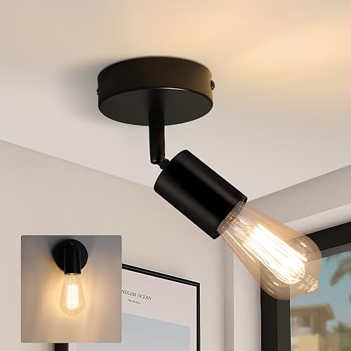 CBJKTX Deckenleuchte E27 Deckenlampe Schwarz - Deckenstrahler 1 Flammig Flur Deckenspot Vintage Wandstrahler Schwenkbar 350° MAX.40W Küche lampe für Wohnzimmer Schlafzimmer (ohne Leuchtmittel) von CBJKTX