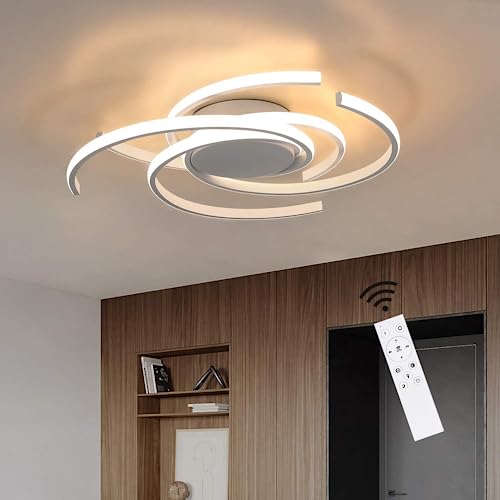 CBJKTX Deckenleuchte LED Deckenlampe Modern Wohnzimmerlampe Weiß Dimmbar mit Fernbedienung Schlafzimmerlampe 77W Ring Metall Design für Esszimmer Schlafzimmer Wohnzimmer Büro Flur von CBJKTX