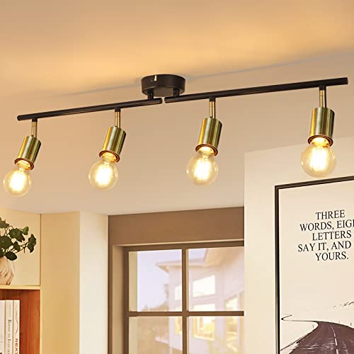 CBJKTX Deckenleuchte Vintage 4 Flammig Deckenstrahler I E27 Deckenlampe Retro Schwarz-Gold Wohnzimmerlampe Drehbar Modern Deckenspots Industrial für Wohnzimmer Schlafzimmer Küche Gänge Esszimmer von CBJKTX