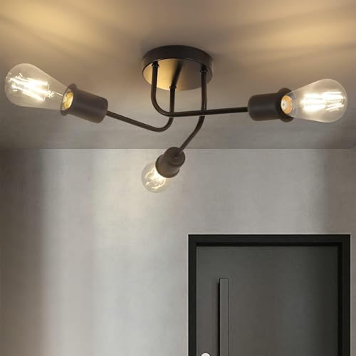 CBJKTX Deckenleuchte Vintage Deckenlampe Schwarz - Retro küchenlampe 3 Flammig E27 Wonhzimmerlampe Industrie Rustikaler Stil Flurlampe für Wohnzimmer Esszimmer Küche Flur Bar（ohne Leuchtmittel） von CBJKTX