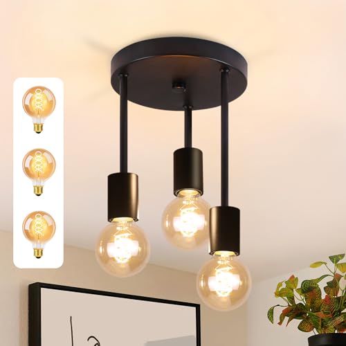 CBJKTX Deckenleuchte Vintage Deckenlampe Schwarz - 3 Flammig Deckenstrahler E27 Industrial Deckenspots mit 3 Lichtquellen für Esszimmer Küche Flur Wohnzimmer Bar CBJKTX Deckenleuchte Vintage Deckenlampe Schwarz - 3 Flammig Deckenstrahler E27 Industrial Deckenspots mit 3 Lichtquellen für Esszimmer Küche Flur Wohnzimmer Bar von CBJKTX
