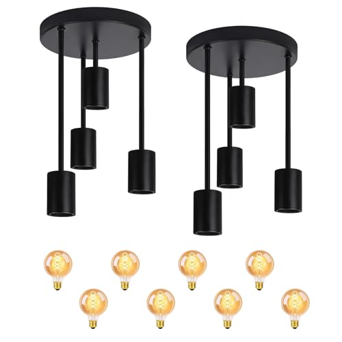 CBJKTX Deckenleuchte Vintage Deckenlampe Schwarz - 4 Flammig E27 Küchenlampe Retro Metall Hängend Industrial Deckenspots mit 4 Lichtquellen für küche Flur Schlafzimmer Wohnzimmer Bar von CBJKTX