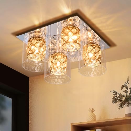 CBJKTX Deckenleuchte Wohnzimmer Deckenlampe Vintage - Küchenlampe G9 Kristalle Glas Design Flurlampe 4 Flammig Schlafzimmerlampe für Flur Schlafzimmer Küche Eingang ohne Leuchtmittel von CBJKTX