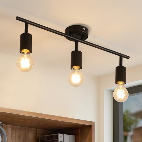 CBJKTX Deckenstrahler 3 Flammig Deckenleuchte Schwarz - E27 Flur Deckenspot Vintage Deckenlampe Schwenkbar 350° Spots Industrial küchenlampe für Küche Wohnzimmer Schlafzimmer (ohne Leuchtmittel) von CBJKTX