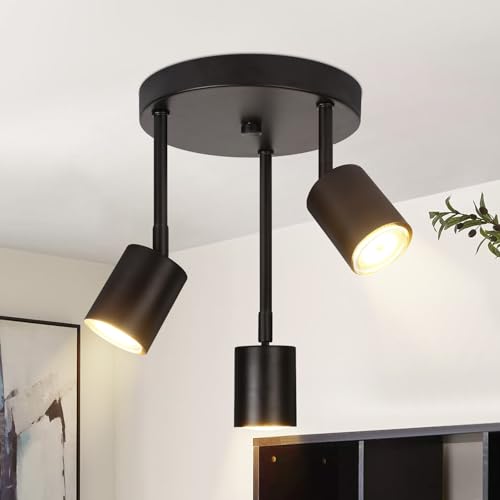 CBJKTX Deckenstrahler Schwarz Deckenlampe 3 Flammig - Schwenkbar Deckenleuchte LED GU10 Küchenlampe 350° Deckenspots Flurlampe mit Spots Strahler für Küche Flur Wohnzimmer (ohne Leuchtmittel) von CBJKTX