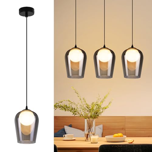 CBJKTX Hängelampe Esstisch Pendelleuchte Vintage - Glas Hängeleuchte 1 Flammig G9 Retro Esstischlampe Hängend Schwarz Pendellampe Höhenverstellbar für Schlafzimmer Wohnzimmer (ohne Leuchtmittel) von CBJKTX