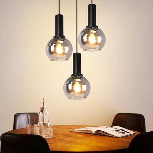 CBJKTX Hängelampe Esstisch Pendelleuchte Glas-3 Flammig Hängeleuchte Vintage Esstischlampe Hängend E27 Pendellampe Esszimmerlampe Höhenverstellbar für Wohnzimmer Schlafzimmer(ohne Leuchtmittel) von CBJKTX