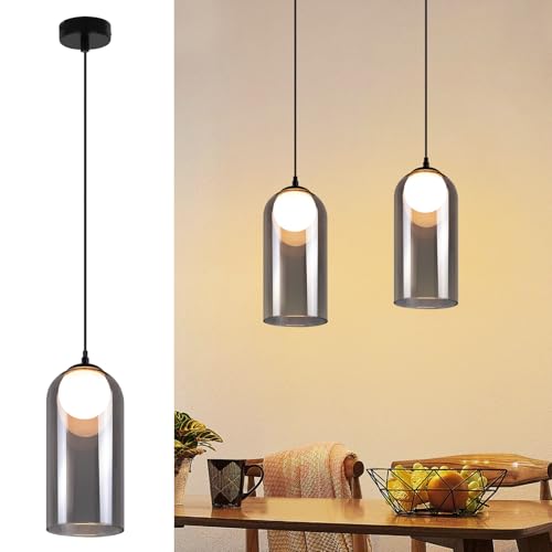 CBJKTX Hängeleuchte Esstisch Pendelleuchte 1 Flammig - Vintage Hängelampe Rauchglas Glas Esstischlampe Hängend G9 Schwarz Pendellampe Höhenverstellbar für Wohnzimmer Küche (ohne Leuchtmittel) von CBJKTX