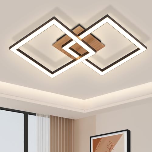 CBJKTX LED Deckenleuchte Deckenlampe Schwarz - Holz 3000K Warmweiß Schlafzimmerlampe Modern Design 24W Küchenlampe Klein Eckig Flurlampe Wohnzimmerlampe für Küche Wohnzimmer Schlafzimmer Esszimmer von CBJKTX