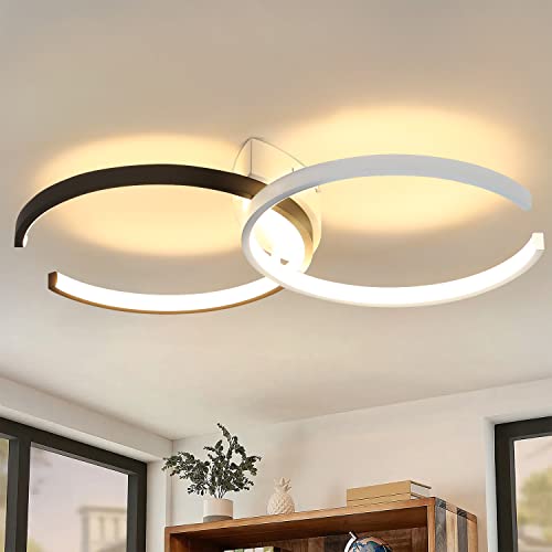 CBJKTX LED Deckenleuchte Wohnzimmer Deckenlampe - Modern Design 24W Schwarz Weiß Schlafzimmerlampe 3000K Warmweiß Wohnzimmerlampe 54CM Lampe Deko für Schlafzimmer Kinderzimmer Büro Flur Küche von CBJKTX