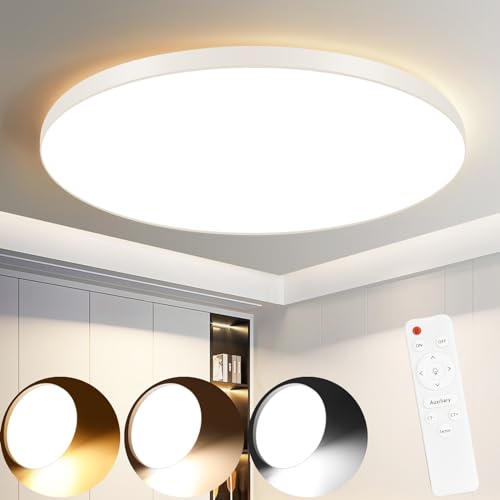 CBJKTX LED Deckenleuchte Dimmbar Deckenlampe Wohnzimmer - Badlampe Rund mit Fernbedienung 30W IP44 Wasserdicht Küchenlampe Flach für Schlafzimmer Flur Büro von CBJKTX