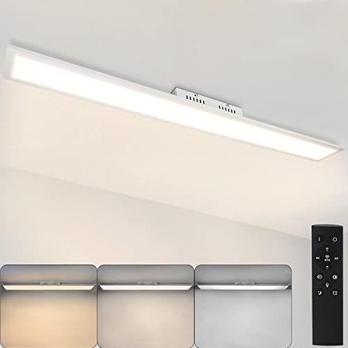 CBJKTX LED Deckenleuchte Dimmbar Panel Deckenlampe 120x15 cm mit Fernbedienung 42W Deckenpanel Wohnzimmerlampe 3360lm Modern Nachtlicht Schlafzimmerlampe Weiß Büroleuchte für Büro Küche flur von CBJKTX