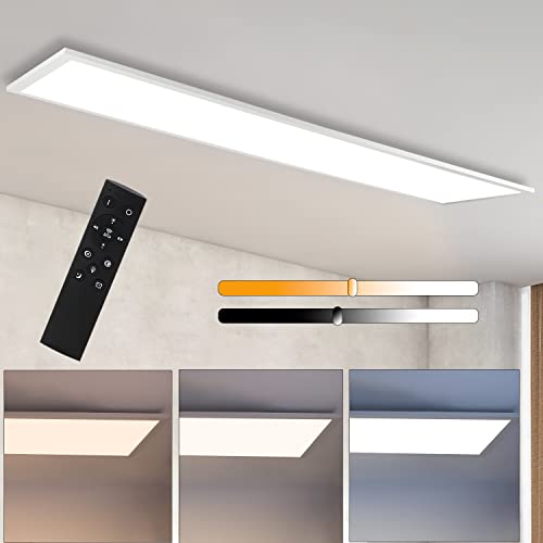 CBJKTX LED Deckenleuchte Dimmbar Panel Deckenlampe 120x30 cm mit Fernbedienung 48W Deckenpanel Wohnzimmerlampe 3840LM Modern Nachtlicht Schlafzimmerlampe Weiß Büroleuchte für Büro Küche flur von CBJKTX