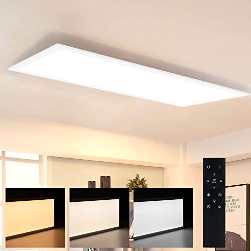 CBJKTX Deckenleuchte LED Panel Dimmbar - Lang Flach Deckenlampe 100x25CM mit Fernbedienung Küchenlampe 42W Deckenpanel Modern Weiß Wohnzimmerlampe für Büro Küche Schlafzimmer Flur von CBJKTX